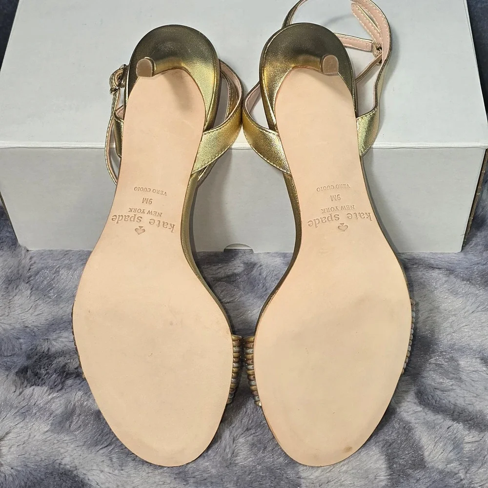 NWB Kate Spade Jasmyne Sandals Gold‎ Metallic Strappy Heels S7190003  Size 9